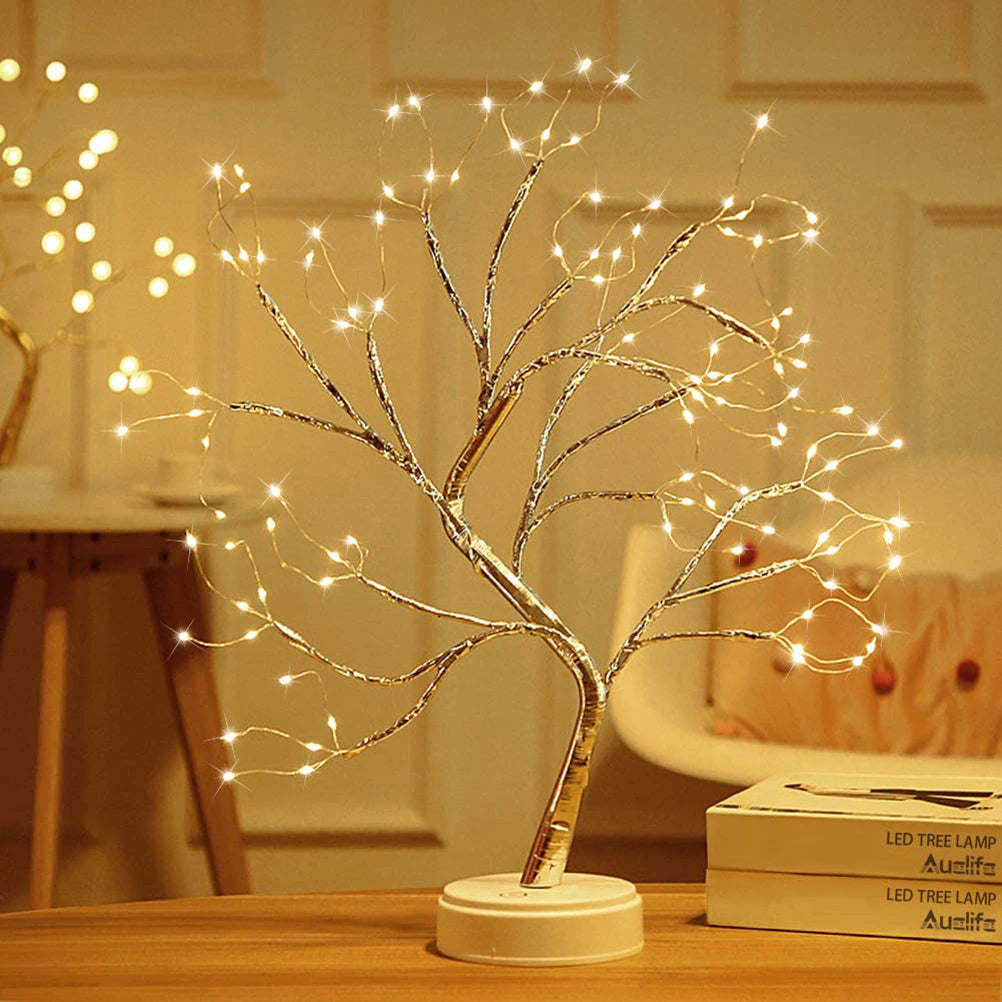 Stijlvolle bonsai-stijl LED boomlamp met flexibele takken, ideaal als tafellamp of nachtlampje in slaapkamer.