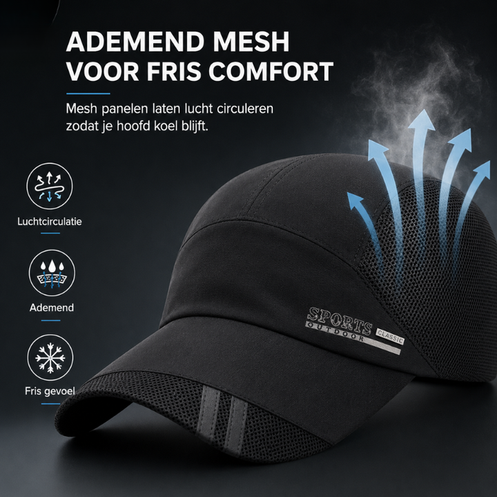 Ademende hardloopcap voor dames/heren, perfect voor zomerse outdoor activiteiten zoals wandelen.