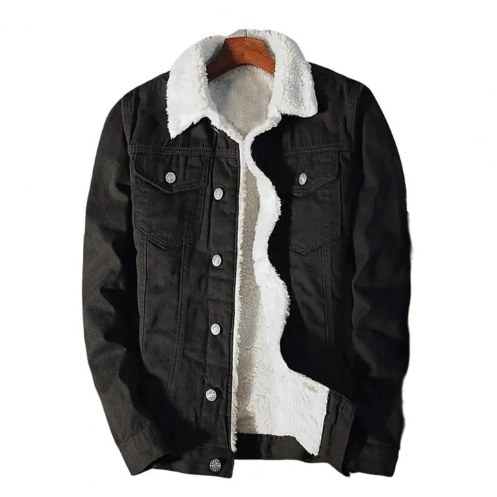 Close-up van de zachte fleecevoering in de warme heren denimjas Tobias, ideaal voor winter en herfst comfort.