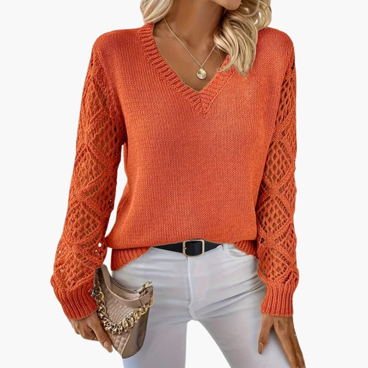 Damesmode: fijn gebreide trui met comfortabele lange mouwen en V-hals, een must-have pullover.