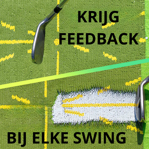 Golfaccessoire: professionele golfslagmat met padweergave voor swing analyse; onmisbaar voor training.