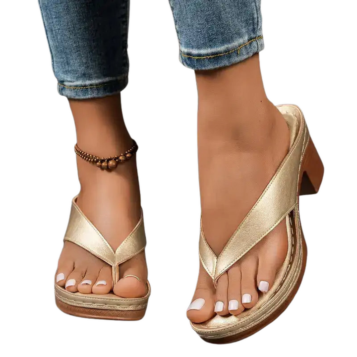 Dames sandalen met stabiele hoge hak, orthopedisch en ondersteunend, voor optimaal loopcomfort.