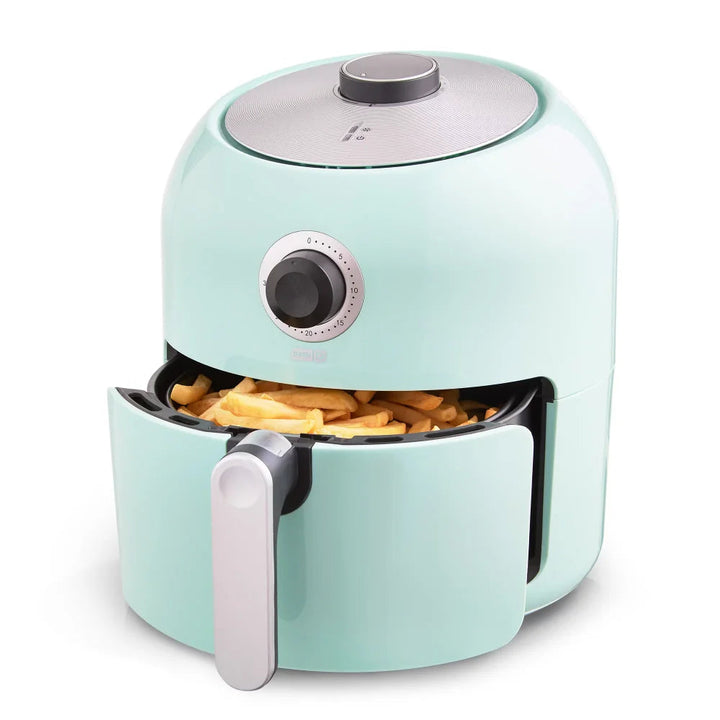 Stijlvolle mintgroene XL airfryer met non-stick mand. Perfect voor snelle, gezonde gerechten met minder vet.