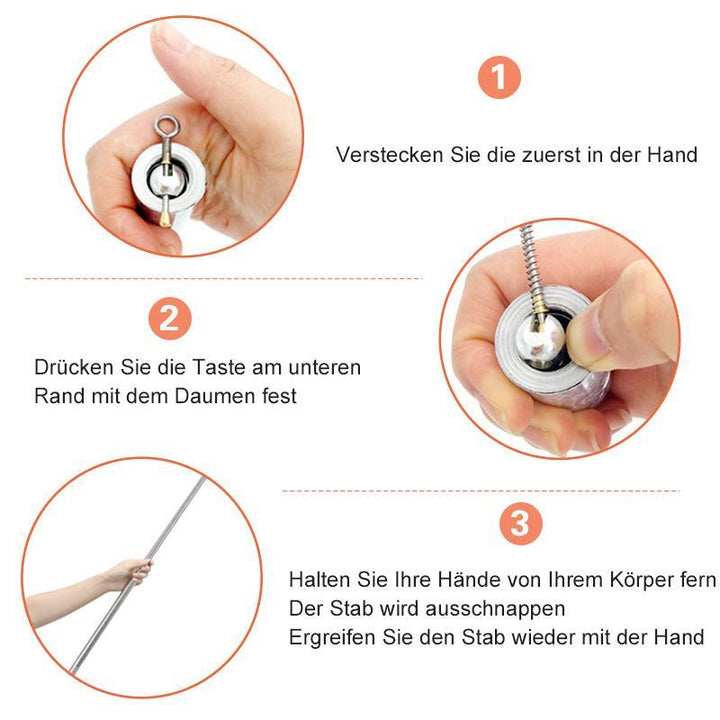Compacte RVS telescoopstok, uitschuifbaar en sterk. Betrouwbare zelfverdediging voor onderweg.
