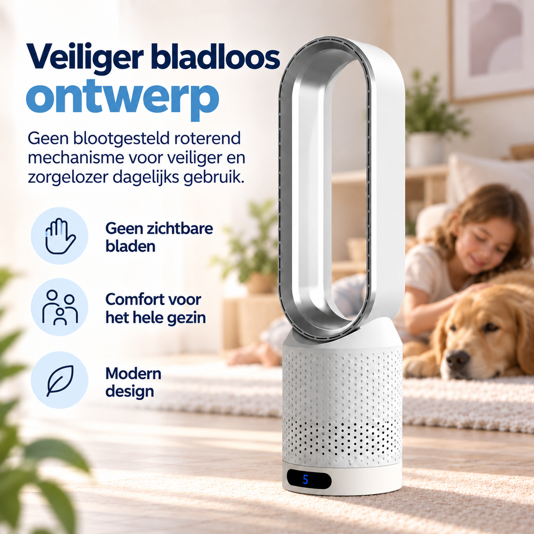 Slanke bladloze torenventilator; ultrastille koeling voor een comfortabele slaapkamer.