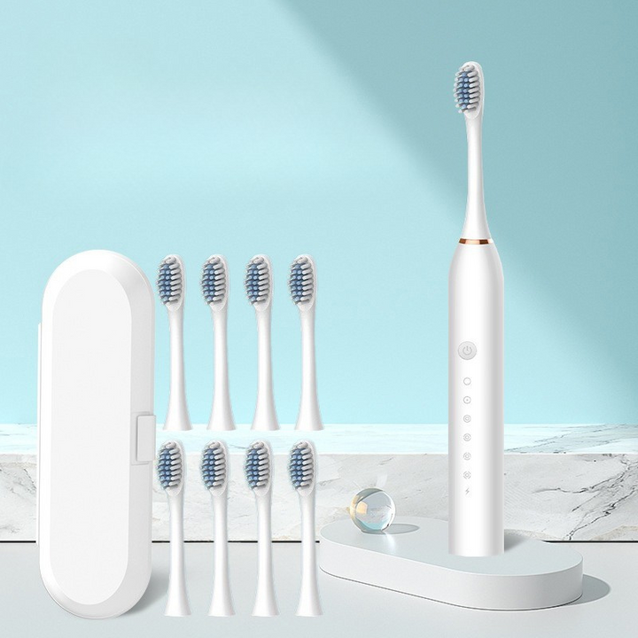 Slanke oplaadbare ultrasone tandenborstel voor volwassenen; krachtige diepe reiniging, fluisterstil.