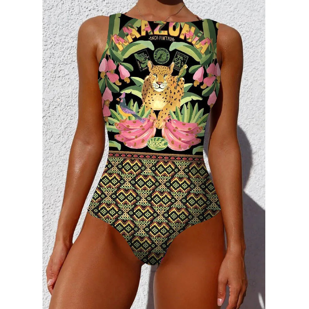 Stijlvol dames bedrukt push-up badpak. Perfecte zomerse zwemkleding voor strand, zwembad of vakantie.