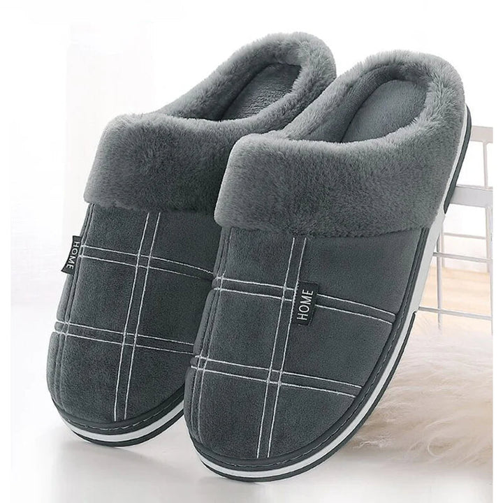 Heren geruite instappers, comfortabele warme pantoffels met zachte voering voor thuis.