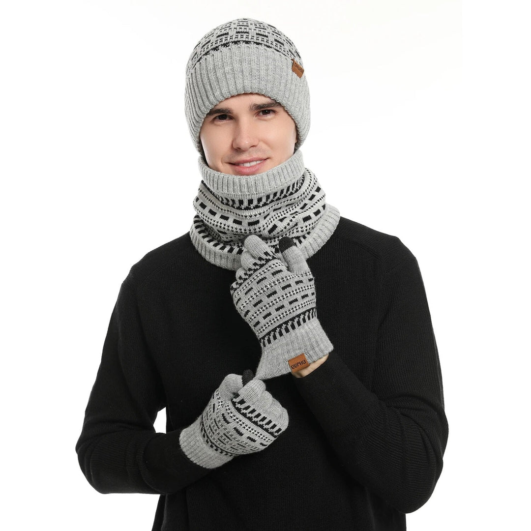 Heren warme 3-delige winterset: muts, sjaal en handschoenen van zacht fleece, ideaal voor koud weer.