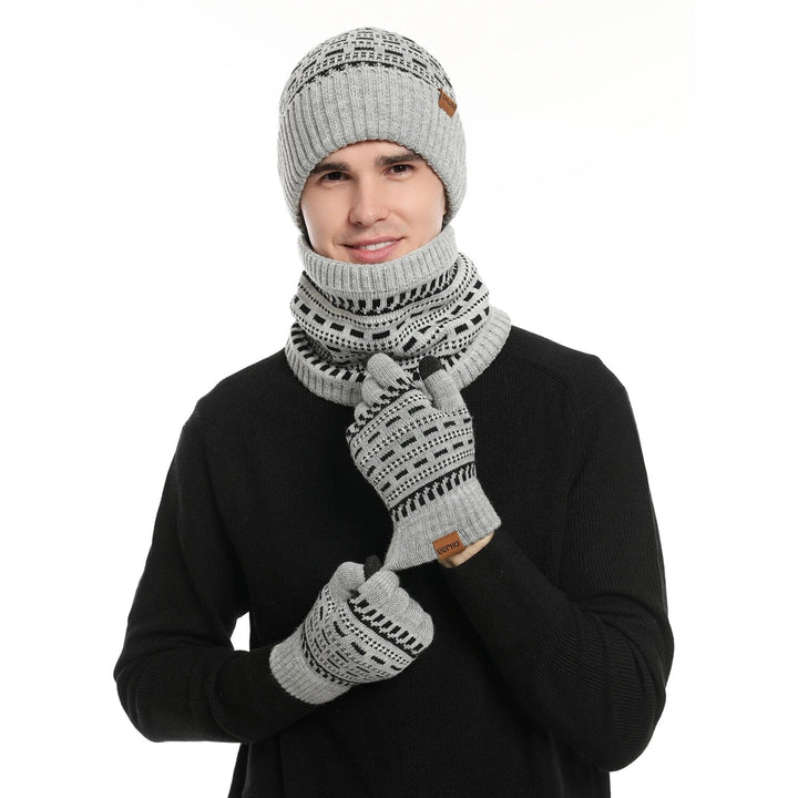 Heren warme 3-delige winterset: muts, sjaal en handschoenen van zacht fleece, ideaal voor koud weer.