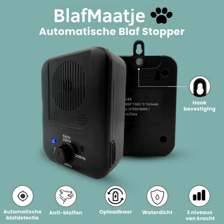 WoefBeheer automatische blafstopper, effectieve hondentraining tegen blaffen. Ultrasoon en veilig voor honden.