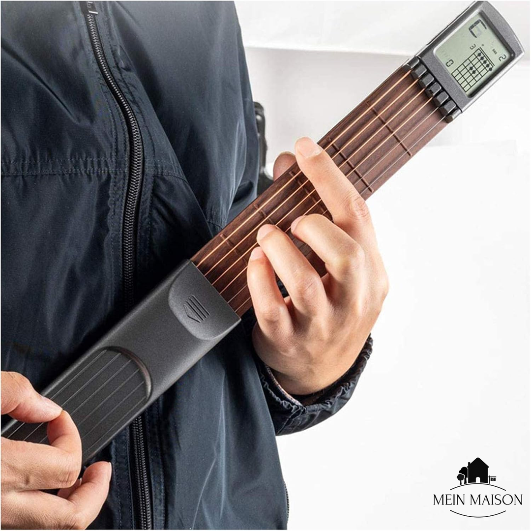 Draagbare gitaartrainer voor beginners. Universeel oefeninstrument voor stil gitaar leren en akkoorden oefenen.