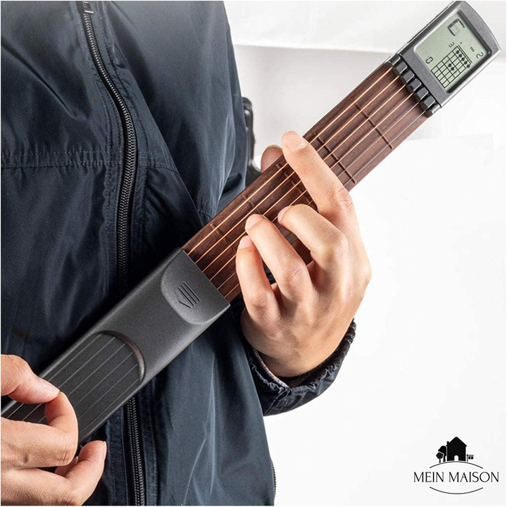 Draagbare gitaartrainer voor beginners. Universeel oefeninstrument voor stil gitaar leren en akkoorden oefenen.