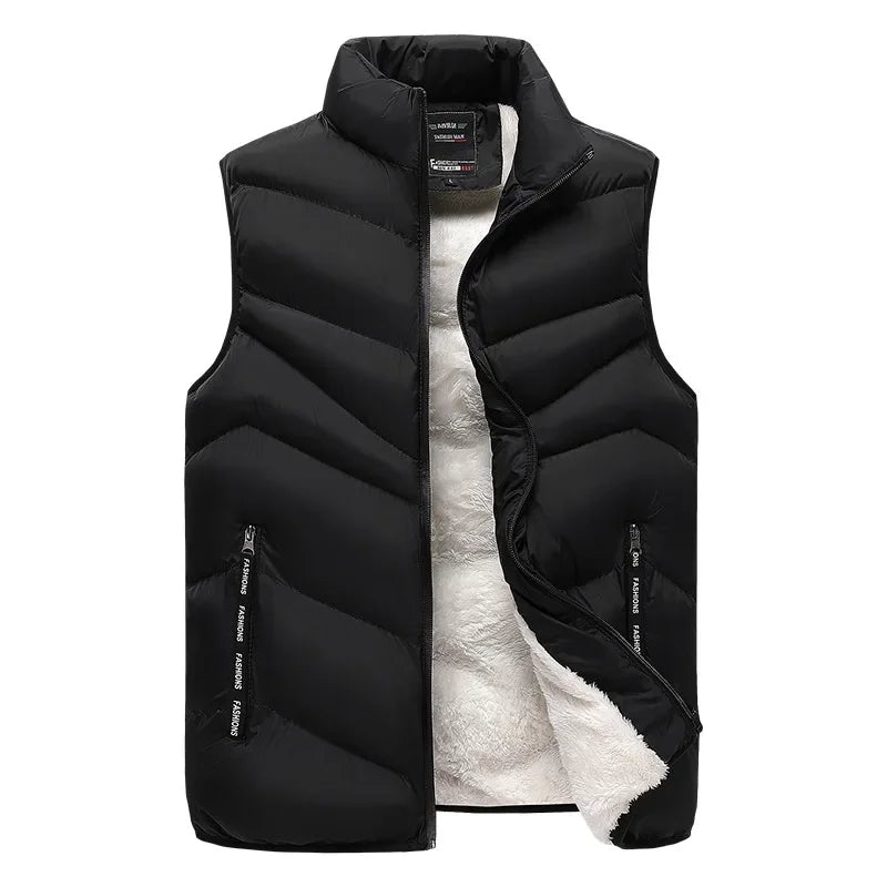 Heren warme bodywarmer met ritssluiting voor comfort en warmte; ideaal als winterkleding of mouwloos jack.