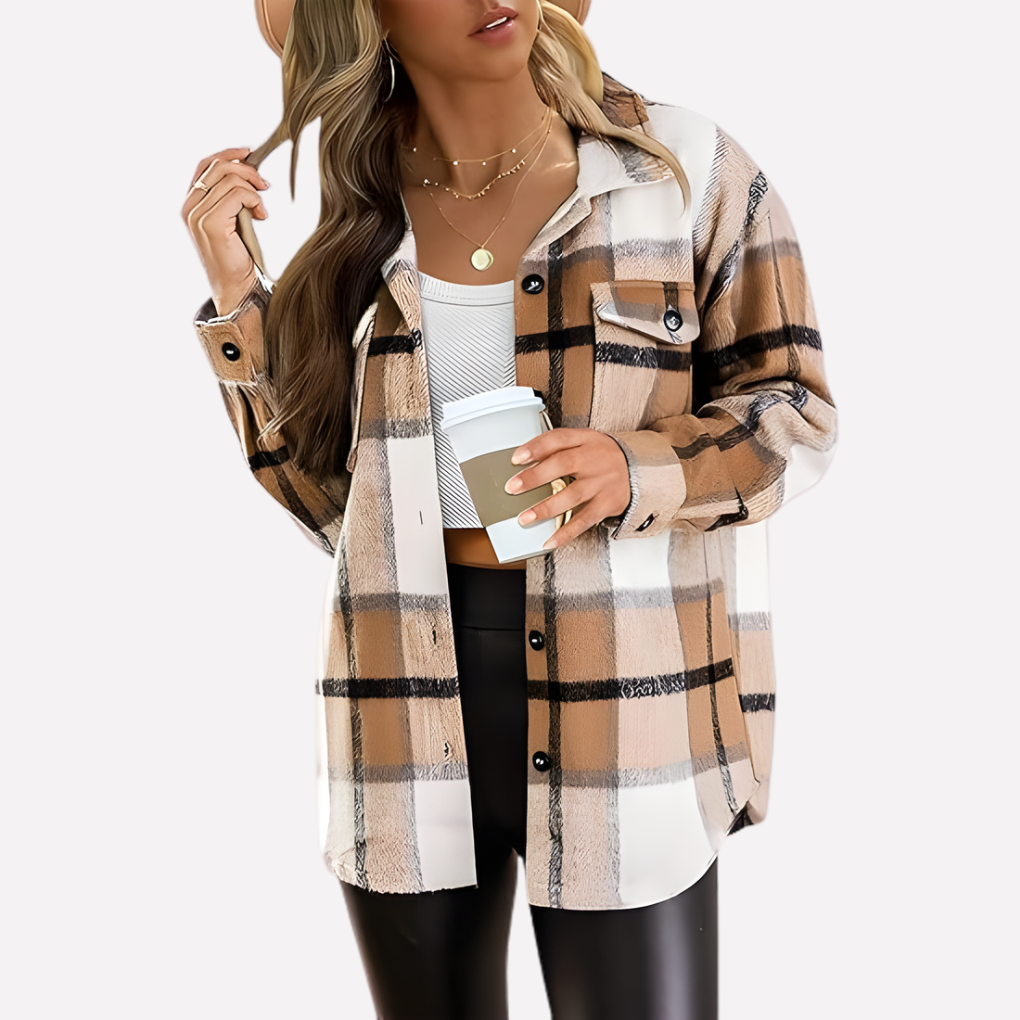 Comfortabele shacket voor dames, geruit patroon, ideaal voor casual winterdagen.