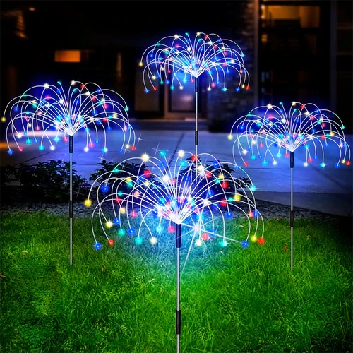 Solar tuinlamp met vuurwerkeffect; waterdicht, ideaal voor sfeervolle buitenverlichting.