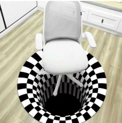 Polyester ronde illusie mat met antislip, creëert een uniek 3D optisch effect, perfect voor moderne woningdecoratie.