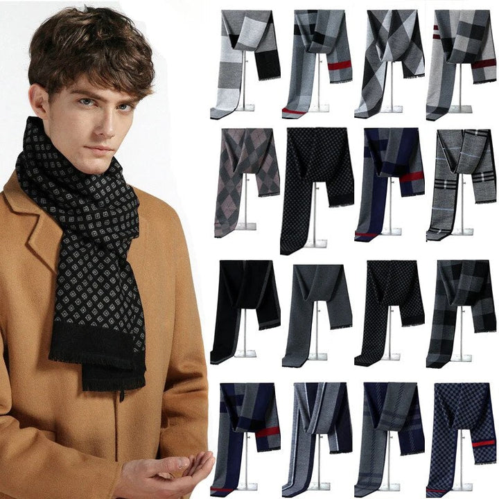 Stijlvolle en luxe heren kasjmier sjaal met ruitpatroon, perfect voor warmte.