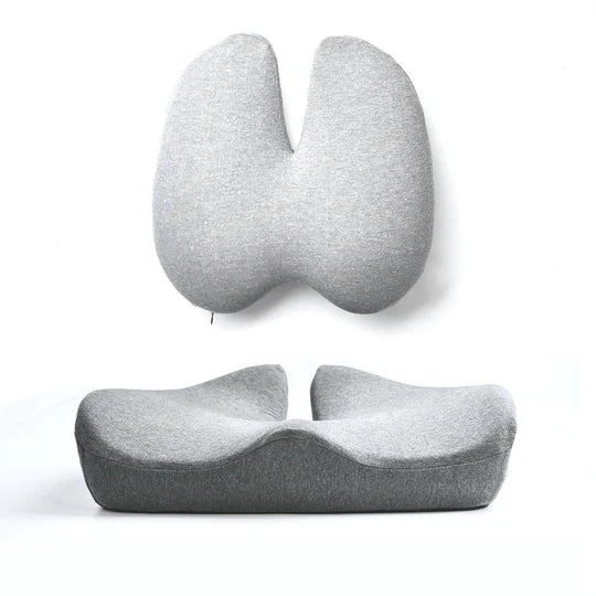 Ergonomisch zit- en rugkussen set van traagschuim voor comfort en houdingscorrectie.