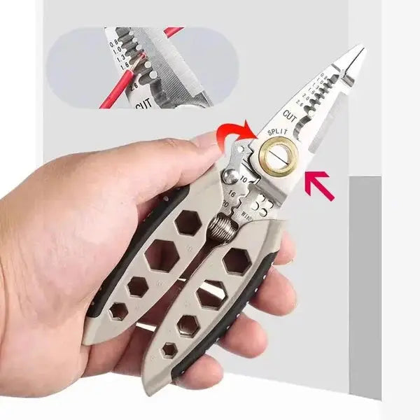 Multifunctionele kabelstripper en draadtang 6-in-1. Essentieel gereedschap voor elektricien.