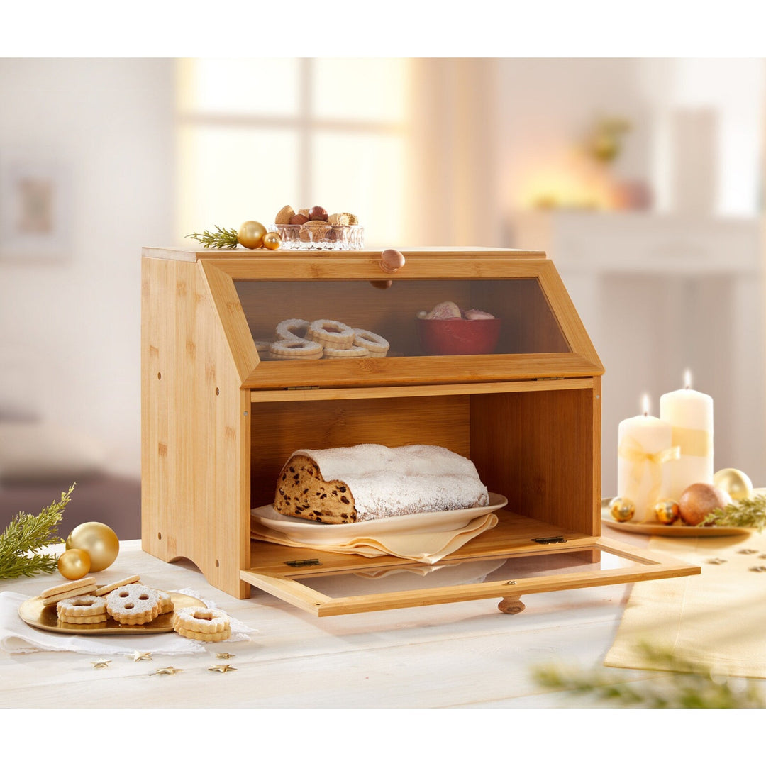 Praktische broodvitrine voor ontbijt en toonbank. Decoratieve voedselopslag voor gebak en bakkerijproducten.