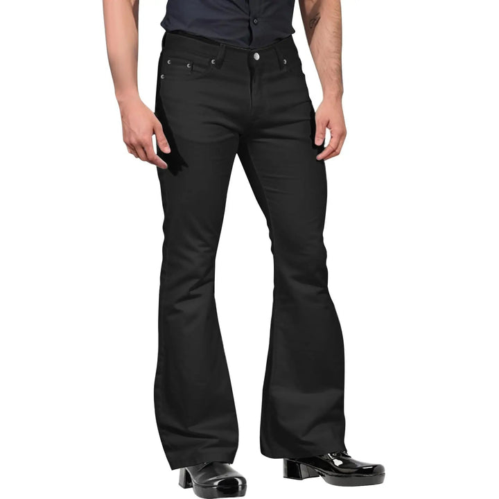 Stijlvolle heren retro flare broek met jaren 70 flair, perfect voor een casual maar modieuze look.
