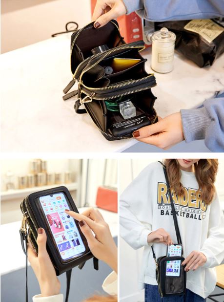 Dames touchscreen crossbody telefoontas van PU leer, compact en modieus voor dagelijks gebruik.
