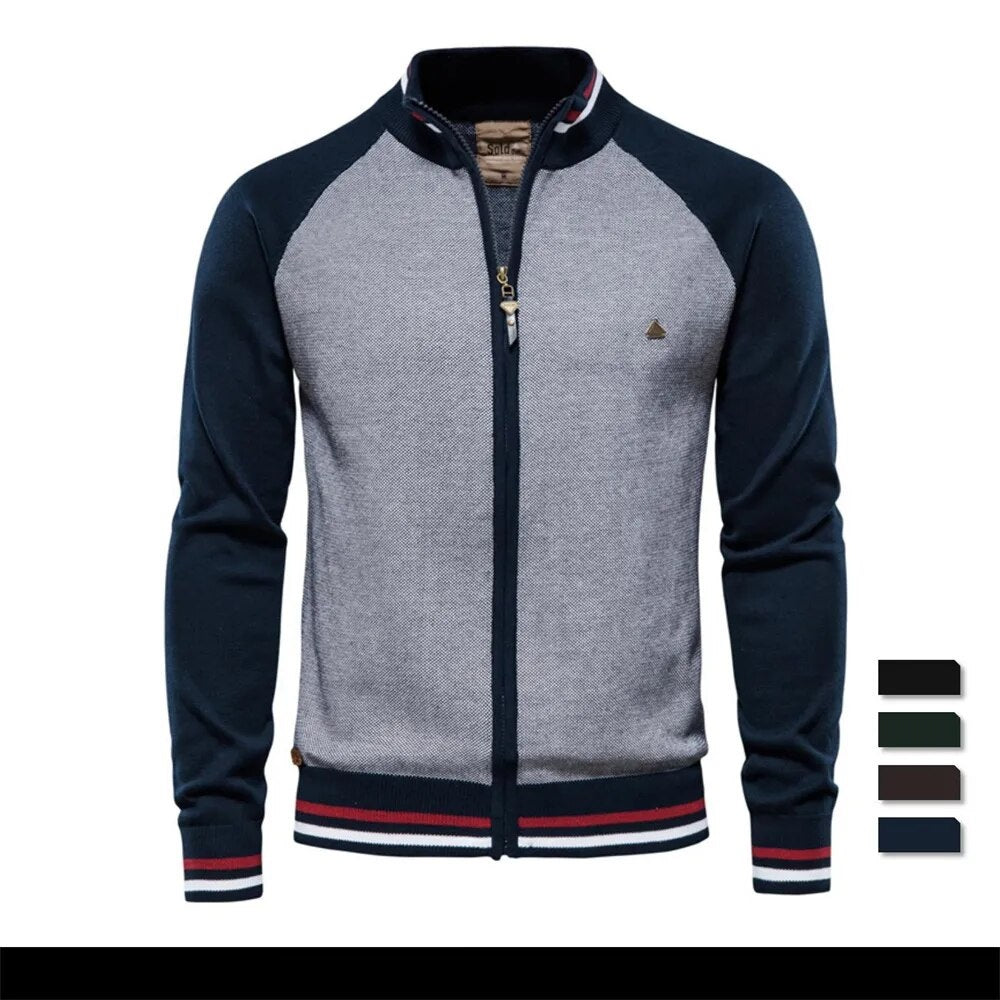 Stijlvol herenvest, type college, voor de moderne man; warm, comfortabel en modieus.