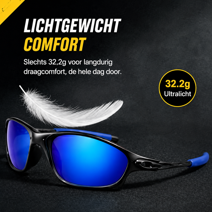 Moderne heren zonnebril met sportief design en anti-reflecterende gepolariseerde lenzen.