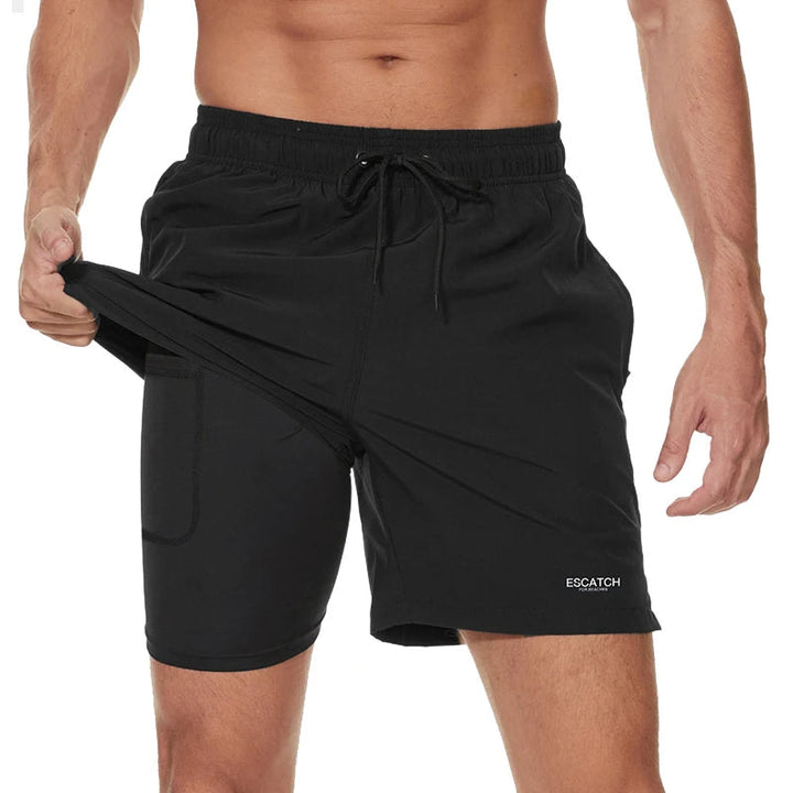 Heren sneldrogende zwembroek & sportshort met compressievoering, ideaal voor strand of fitness.