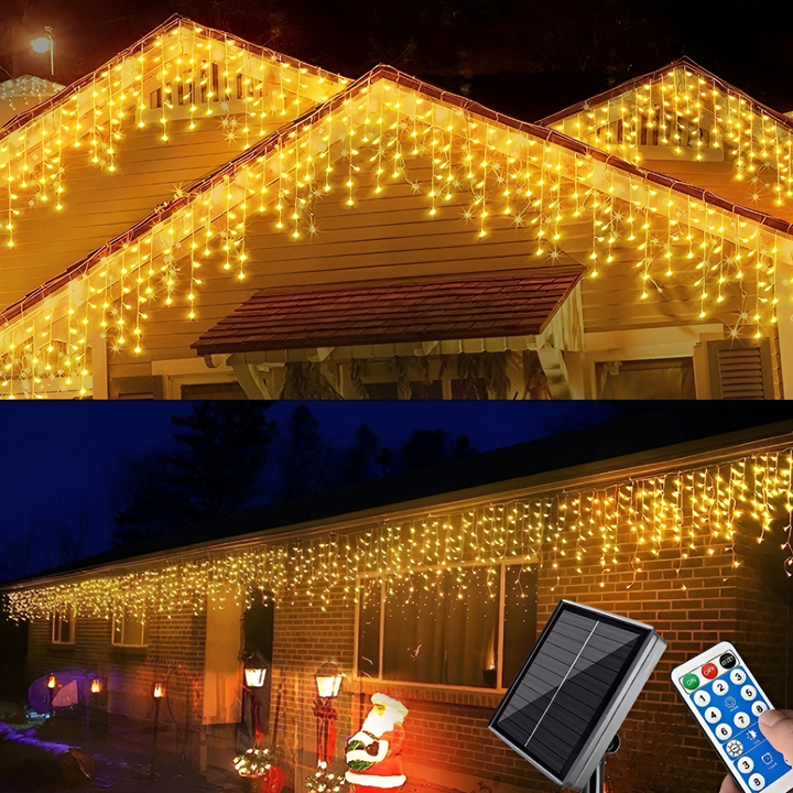 Warm witte 20 meter LED gordijnverlichting, waterdicht, perfect als feest- of tuinverlichting.