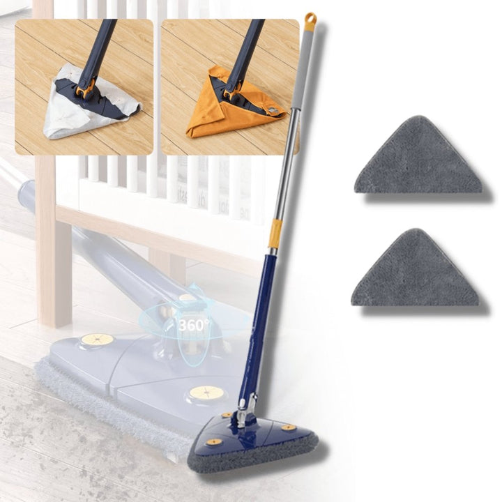 Driehoeksdweil met uitschuifbare steel voor moeiteloos reinigen van hoeken en vloeren.