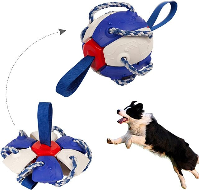 Duurzame hondenkauwbal met trektouw voor interactieve training en speelplezier; perfect voor actieve honden.