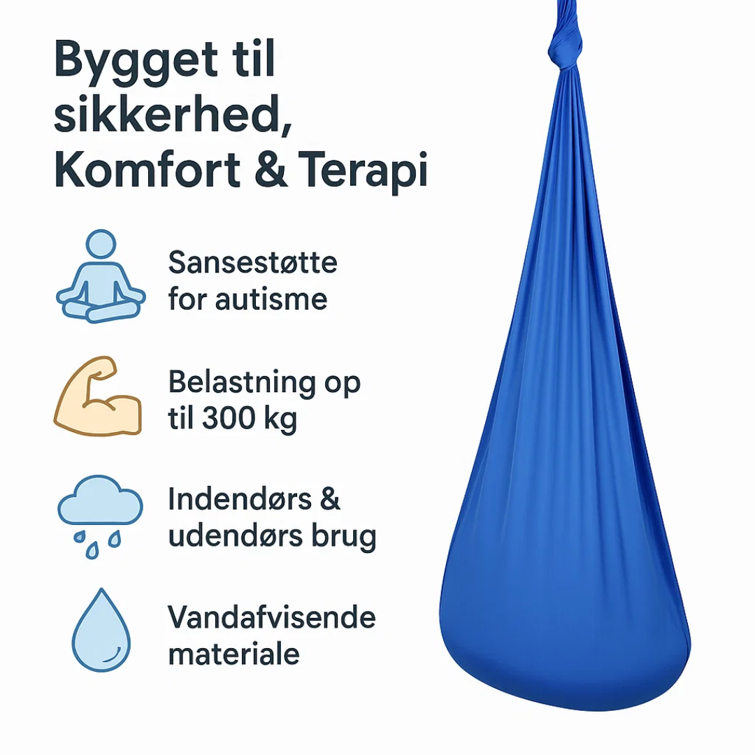 Therapie hangmat schommel, zachte stof, ondersteunt sensorische integratie en diepe ontspanning.