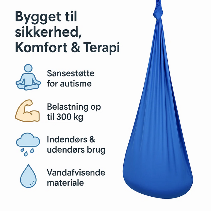 Therapie hangmat schommel, zachte stof, ondersteunt sensorische integratie en diepe ontspanning.