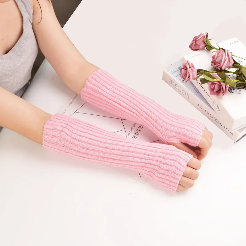 Dames lange vingerloze gebreide handschoenen FlexiWarm, warm en stijlvol voor wintermode.