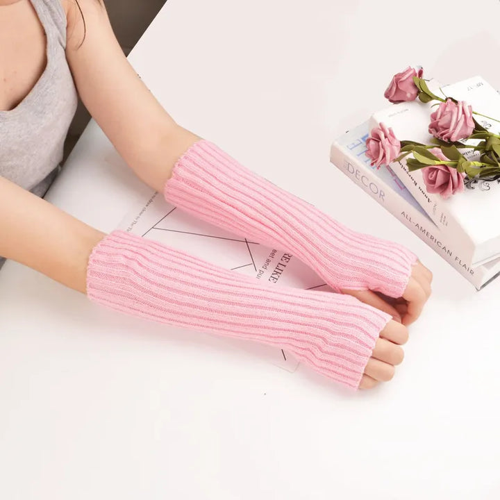 Dames lange vingerloze gebreide handschoenen FlexiWarm, warm en stijlvol voor wintermode.
