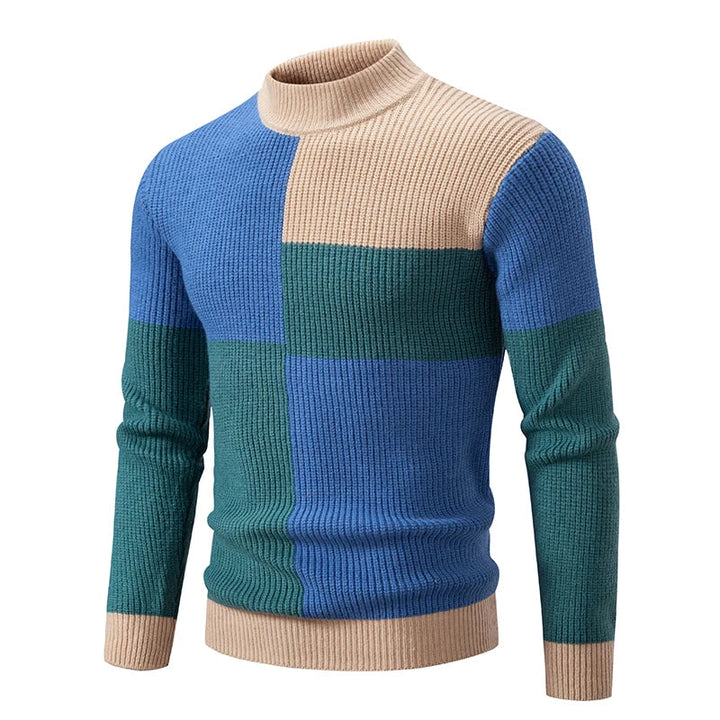 Stijlvolle heren patchwork trui voor herfst & winter. Comfortabel en trendy slim fit design.