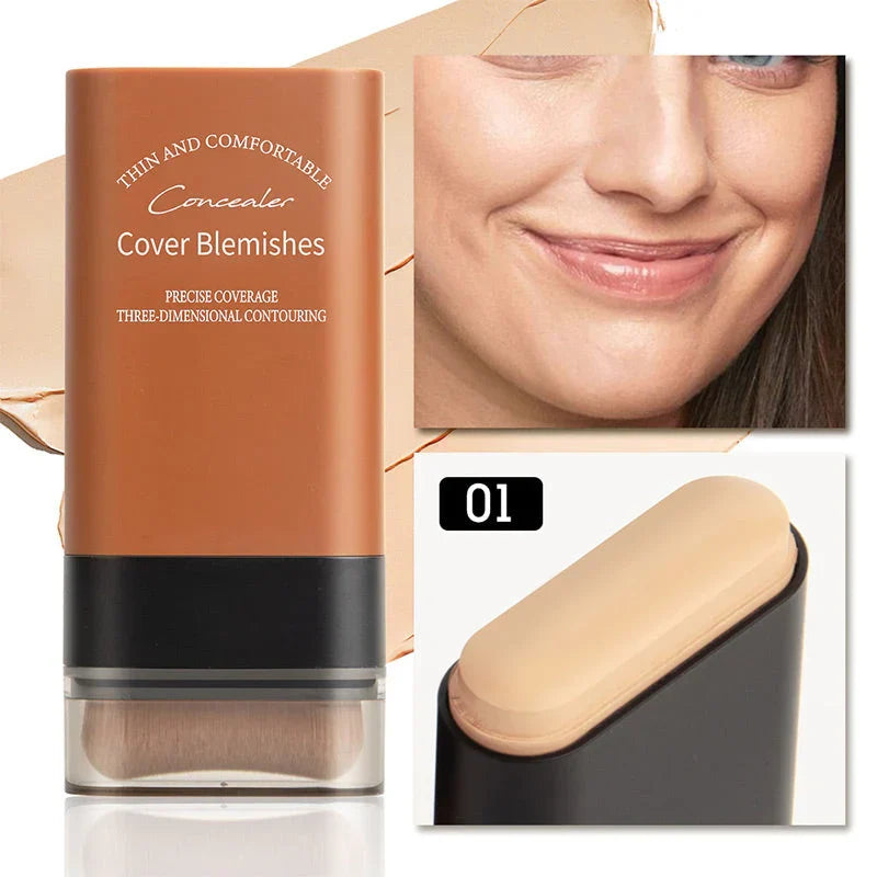 Compacte 2-in-1 make-up stick voor dames: foundation, contourstick en concealer. Onmisbare beauty cosmetica.