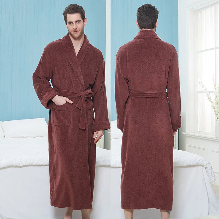 Heren extra lange fleece badjas, heerlijk warm en comfortabel. Ideaal voor ontspanning thuis.