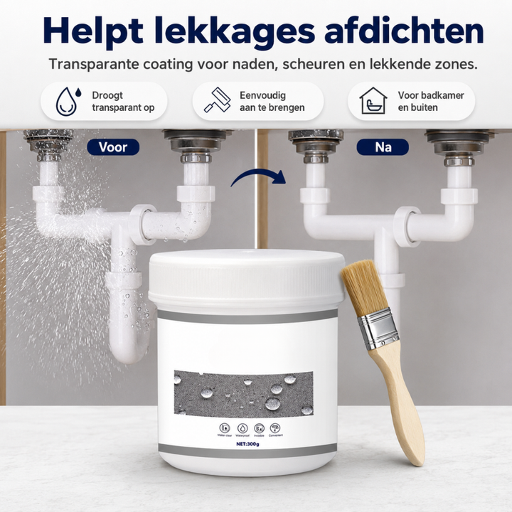Rubberpasta coating: waterdicht, transparant en beschermt tegen weersinvloeden.