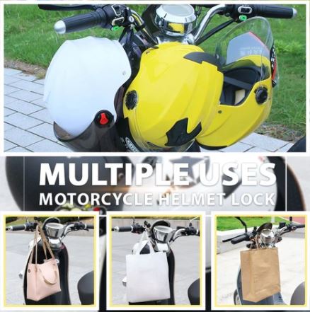 Compact stuurslot voor motorfiets of scooter, beveiligt je helm en tas makkelijk tegen diefstal.