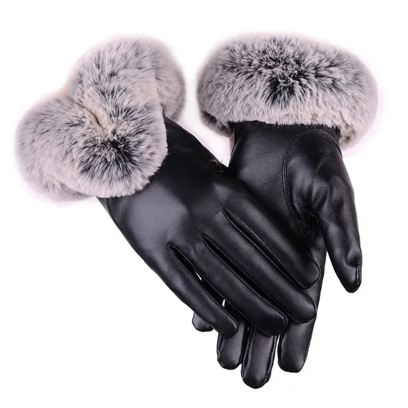 Dames Trendy SilkGlide PU leren winterhandschoenen, elegant en warm.