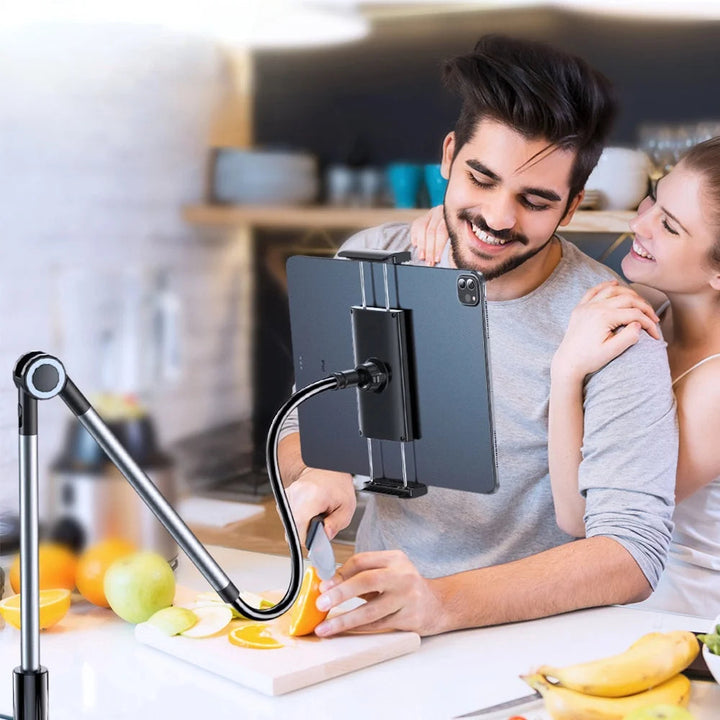 Stevige universele bureau- & bedhouder voor telefoons en tablets; een praktisch accessoire voor kijkcomfort.