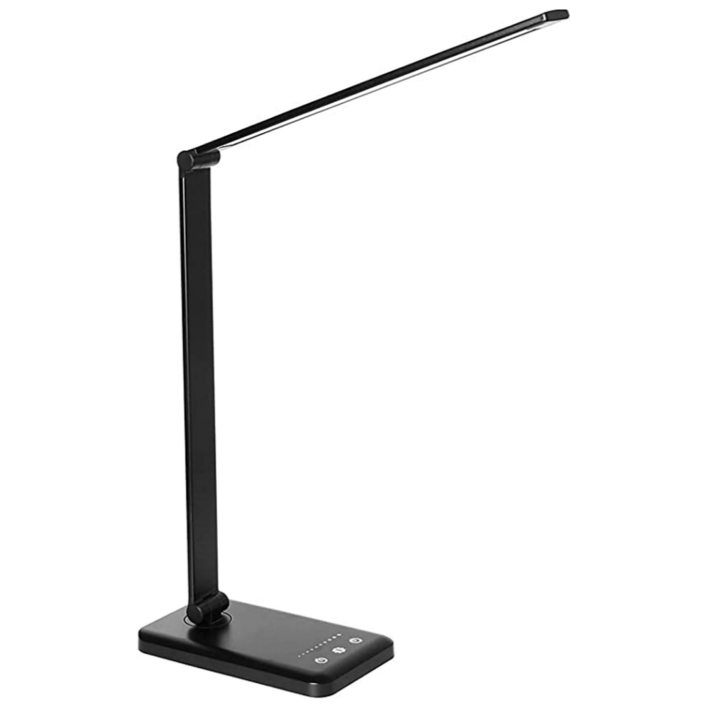 BrightEase LED bureaulamp met dimbare functies op een modern bureau, gebruikt als efficiënte kantoorlamp.
