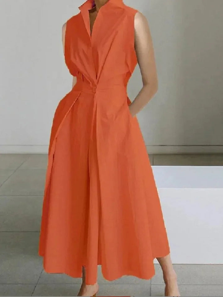 Elegante Hoymans dames midi jurk met reverskraag, A-lijn model. Perfect als zomerjurk of zakelijke jurk.