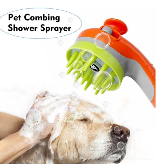 Huisdier doucheborstel met zachte siliconen massagefunctie voor comfortabel baden van honden en katten.