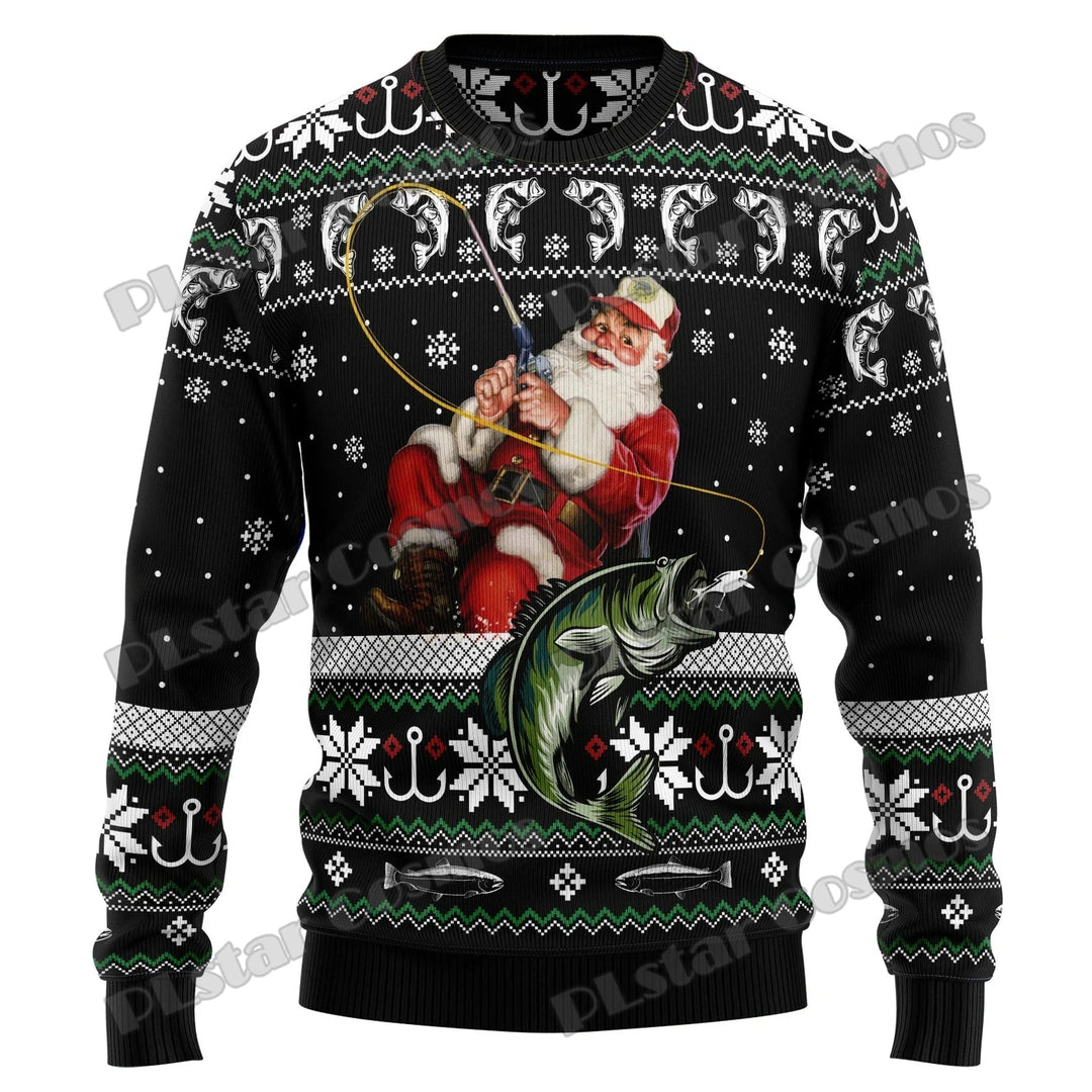 Foute heren kersttrui met unieke, grappige kerstman print. Perfecte feestelijke sweater voor kerstfeestjes.