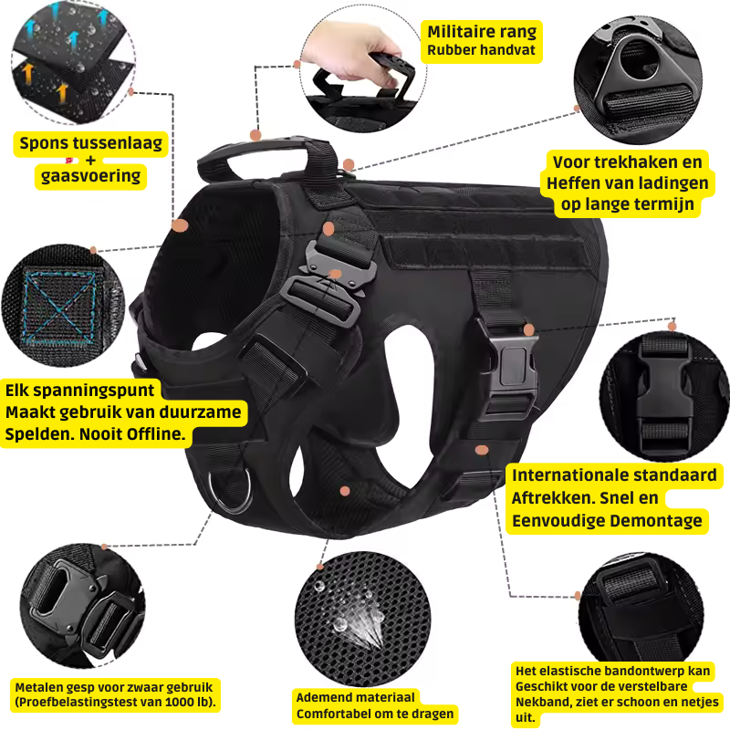 Trainingsharnas voor honden; verstelbaar nylon niet-trek ontwerp voor effectieve controle en comfort.