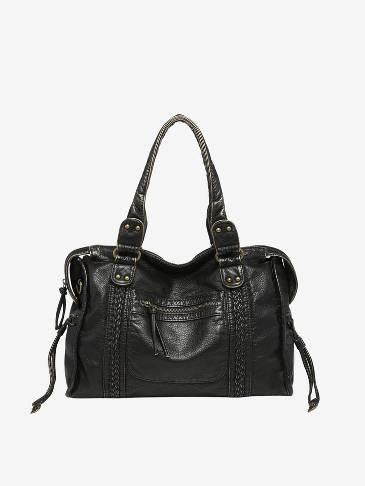 Zwarte elegante dames schoudertas van veganistisch leer. Stijlvol en praktisch accessoire.